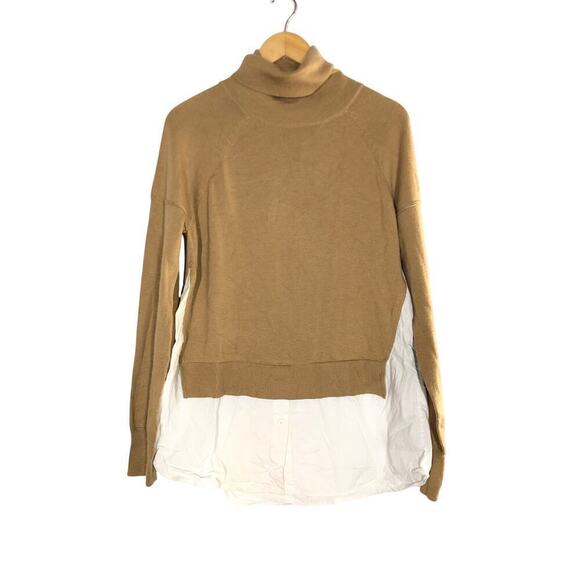 KF/Kaufman Mixed Media Sweater Turtleneck Wool Blend Knit Camel & White XL - Picture 5 of 11